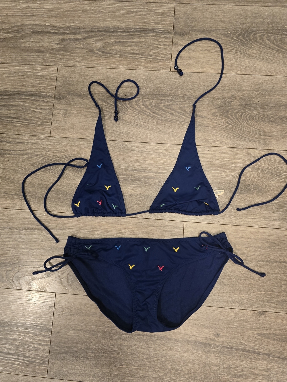 AE Blue Bikini With Colorful Eagle Logos